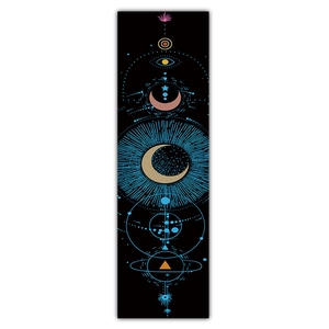 Bohemian lunar eclipse tapestry with mystic moon phases and celestial geometric patterns