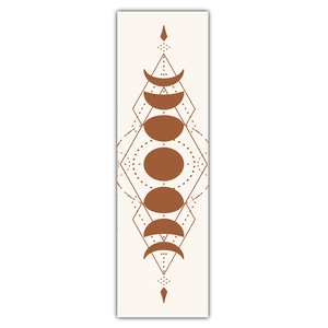 Detail of lunar eclipse phase tapestry with brown geometric patterns on beige fabric