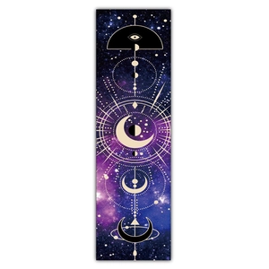 Vertical lunar eclipse tapestry detail featuring mystic moon phases and galaxy patterns