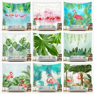 Wall Tapestry Tropical Flamingo Green Leaf Polyester Aesthetic Hanging For Bedroom Living Room Background Decor