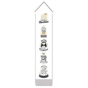 Detailed scroll flag featuring black and gold Christmas hand-drawn illustrations and greetings