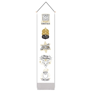 Detailed macro view of the Christmas wall banner with black and gold festive patterns