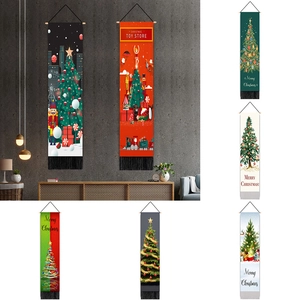 Christmas Tree Wall Hanging Tapestry Polyester Cotton Decorative Banner With Tassel Nutcracker Snow Scene Festive Home Decor