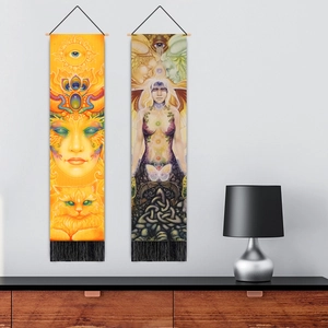 Totem snake wall tapestry set with mysticism patterns and wooden hanging poles