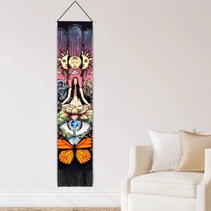 Bohemian sun and moon totem wall tapestry with wooden rod and black tassels