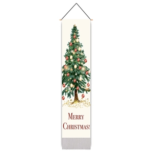 Detail of Christmas tree wall hanging with Merry Christmas text and wooden rod