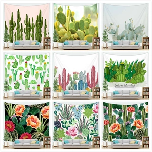 Cactus Succulent Tapestry Wall Hanging Polyester Peach Skin Velvet Nordic Style Home Decor For Bedroom Living Room