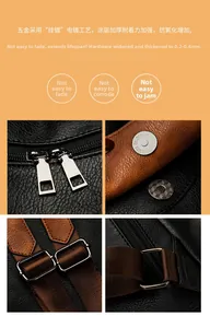 Detail of durable gold-tone metal hardware and zippers on black lychee leather backpack