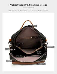 Internal layout of large capacity two-tone backpack showing multiple compartments