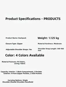 Detailed spec chart of the large PU leather business laptop backpack for women