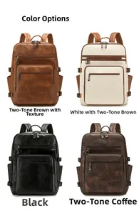 Business laptop backpack shown in four colors: two-tone brown, white, black, and coffee