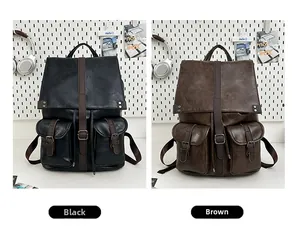 Comparaison détaillée de sacs à dos vintage en cuir PU noir et marron avec poches avant
