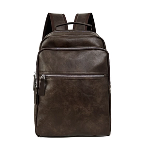 Vintage PU Leather Backpack Large Capacity Business Laptop Bag Multi Pockets Retro Travel Commute With Bear Pendant