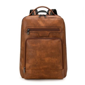 Business Backpack PU Leather Expandable Laptop Bag With USB Charging Port Waterproof Travel Office For Men