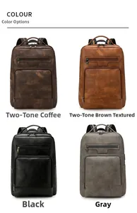 Business PU leather laptop backpack collection in coffee brown black and grey colors