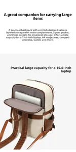 Internal layout of fashion backpack showing storage for 15.6 inch laptop and A4 magazine