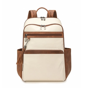 Women Fashion PU Leather Backpack Large Capacity Contrast Color With Tassel For Travel School Fits 15.6 Inch Laptop