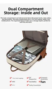 Interior view of business backpack with 15.6 inch laptop sleeve and storage compartments
