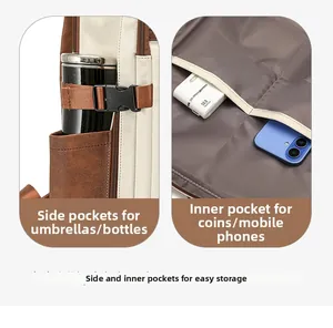 Detail of multi-compartment side pockets and internal storage for high-capacity backpack