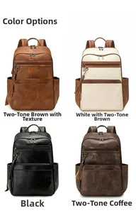 Detailed color options for stylish textured faux leather backpack in four versatile variants