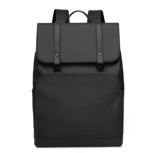 Minimalist black waterproof business backpack with large capacity and buckle closure