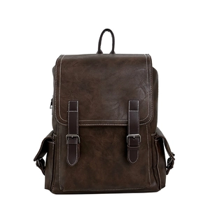 Vintage PU Leather Backpack For Men Women British Academy Style Casual Travel Bag Laptop Backpack With Contrast Stitching