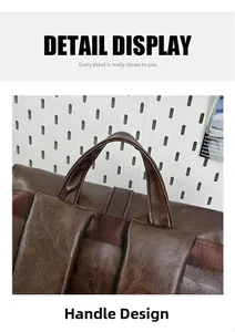 Détail de la poignée en similicuir renforcé sur un sac à dos vintage marron pour PC
