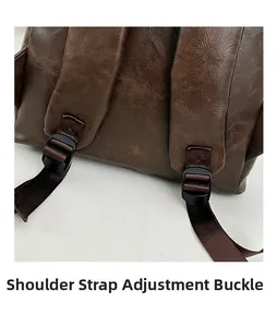 Détail de la boucle de bandoulière rembourrée réglable sur le sac à dos vintage en PU