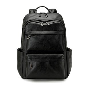 Sac à dos noir minimaliste pour homme en cuir PU avec doubles poches zippées et grand volume