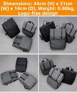 Business backpack size details 44x31x14cm and 0.88kg weight on a waterproof fabric bag