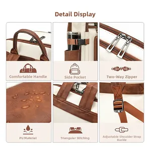 Detailed views of waterproof PU leather backpack with two-way zippers and reinforced seams
