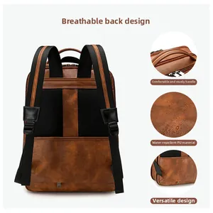 Detail view of water-repellent brown PU leather texture and breathable back system