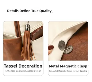 Detail of lychee pattern leather backpack with metallic magnetic buckle and tassel charm
