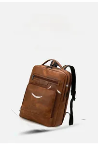 Detailed side view of the dark brown lightweight business backpack weighing only 1.18kg