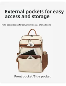 Detailed view of the multi-pocket storage system in the minimalist travel backpack