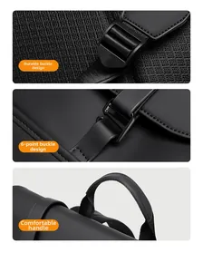 Detail view of the backpack showing high-density mesh, metal buckle, and reinforced handle