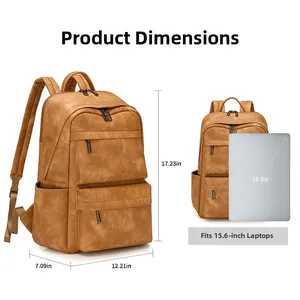 Dimensions du sac à dos en cuir marron avec compartiment pour ordinateur 15,6 pouces