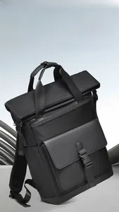 Detail of waterproof nylon business backpack with ergonomic straps and buckle closure