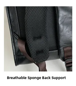 Detail of breathable mesh shoulder straps and foam back padding on black backpack