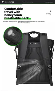 Detail of breathable honeycomb back panel and ergonomic straps on black business backpack