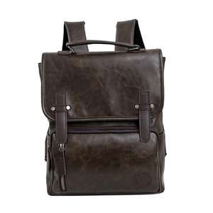 Retro PU Leather Backpack Large Capacity Casual Fashion School Travel Daypack With Plush Bear Pendant Flap Cover