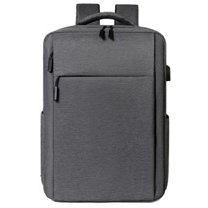 Grey business laptop backpack with USB charging port and ergonomic S-shaped shoulder straps