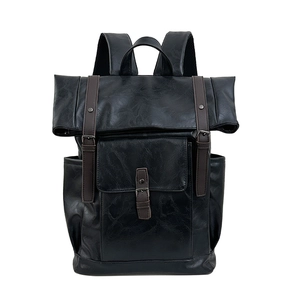 Vintage PU Leather Backpack Large Capacity Flap Buckle Schoolbag For Men Women Casual Travel Daypack
