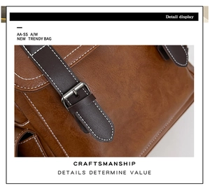 Detail showing vintage brown leather texture and precision white stitching on a stylish backpack
