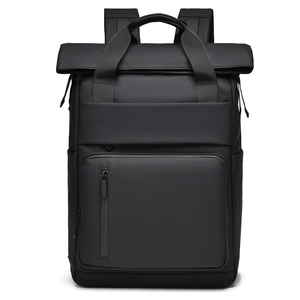 Roll-Top Business Laptop Backpack Waterproof Nylon PU Leather Large Capacity Travel Work Commute Bag For Men