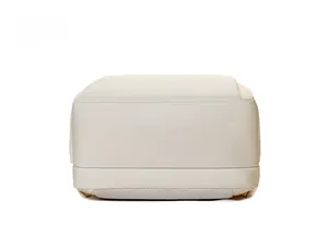 Detailed bottom view of the cream white business laptop backpack with reinforced stitching