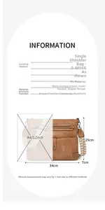 Detailed size and technical specifications for the brown vintage washed PU shoulder bag