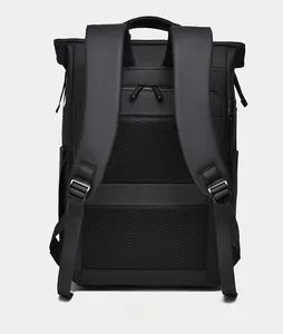 Business backpack back view with breathable mesh straps and luggage trolley strap