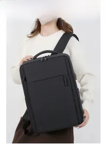Padded adjustable shoulder straps on a black business laptop backpack for comfort