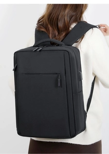 Detail of waterproof nylon business laptop backpack with side USB charging port